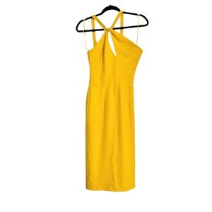 NWOT Dress The Population Asymmetrical Neck Sleeveless Yellow Short Dress SMALL
